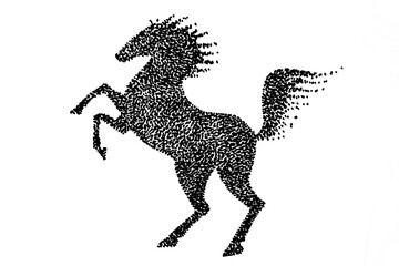 Handdrawn dotted illustration of horse, black ink pen
