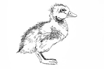 Handdrawn illustration of duck, black ink pen