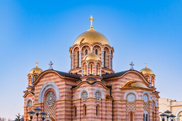 Banja Luka, Bosnia and Herzegovina February 8, 2020 Golden Domes Christ the Savior Orthodox...