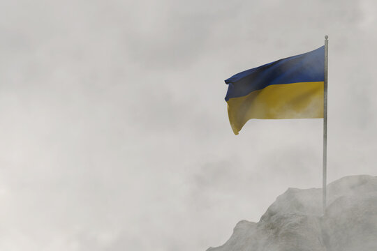 3d rendering of waving Ukraine flag covering by fog © Brilliant Eye