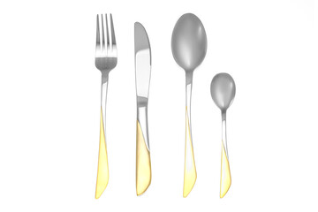 dining cutlery set on white background 