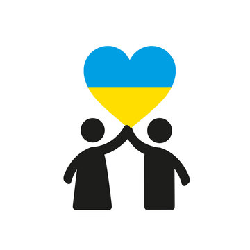 Together with Ukraine. A simple illustration in the form of icons, symbols showing solidarity with Ukraine and asking for help. No war