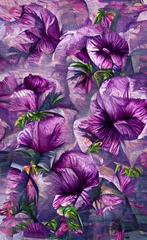 Fototapete Lavendel hand gezeichnete abstrakte textur von hibiskusblüten. Rosa, blauer und gelber Frühlingshintergrund. Natürliche natürliche Textur der tropischen Vegetation. Design für Hochzeitseinladung, Karte, Buch.