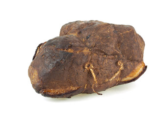 Smoked fat meat on a white background