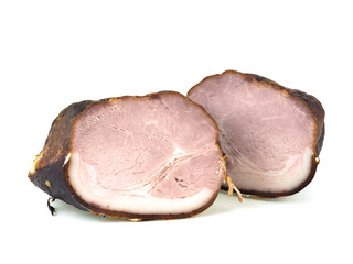Smoked fat meat on a white background