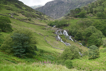 Fototapeta na wymiar Waterfall on Watkins Path Snowdon, Wales, UK