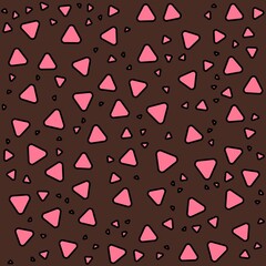 Chocolate strawberry triangles, sweet candy random pattern background. Vector illustration. Valentine's Day Chocolate.