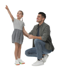 Fototapeta premium Little girl with her father on white background