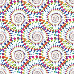 Rainbow abstract mandala halftone seamless pattern on the white background. Vector illustration.