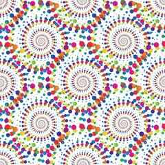 Rainbow abstract mandala halftone seamless pattern on the white background. Vector illustration.