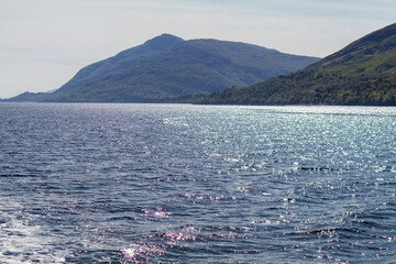 mountains on the shoreline