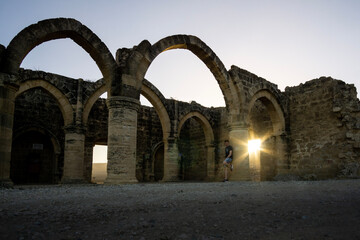saint mama ruins in cyprus at sunset