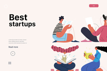Startup illustration, website landing template Flat line vector modern concept illustration, startup metaphor. Concept of building new business, strategy, company processes. Best startups