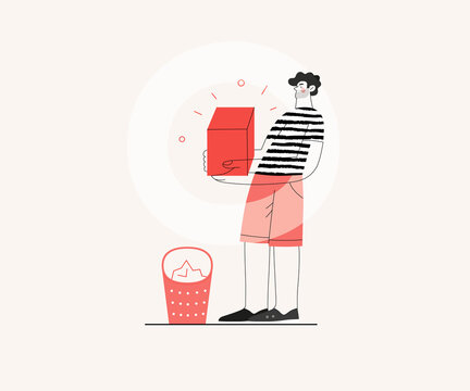 Startup illustration. Flat line vector modern concept illustration of a young man, startup metaphor. Concept of building new business, planning and strategy, teamwork and management, company processes