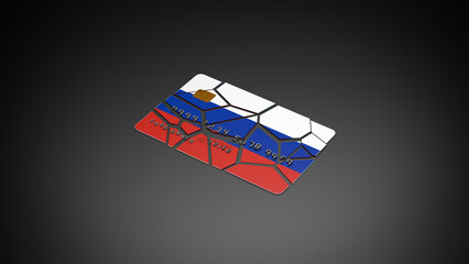 Broken Russian credit card default debt bankruptcy crisis symbol illustration, financial crisis