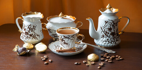 Sweets on the background of coffee still life