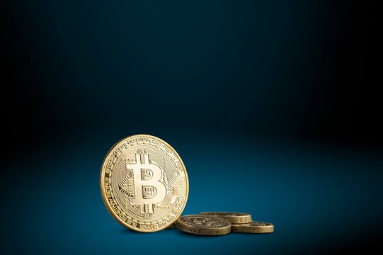 Golden Bitcoin coins. cryptocurrency concept
