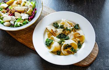 A plate of traditional East European dumplings, Pierogi