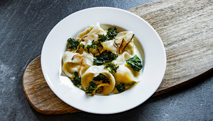 A plate of traditional East European dumplings, Pierogi