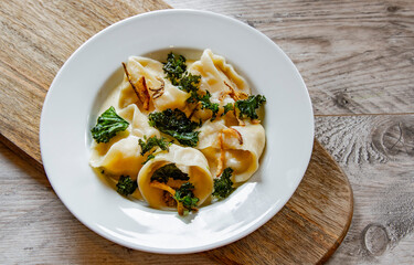 A plate of traditional East European dumplings, Pierogi