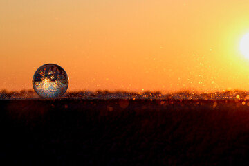 Obraz na płótnie Canvas Lese Ball at Sunset With Blowing Snow