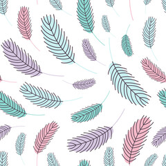  seamless pattern with Bird feathers. Easter pattern with chicken feathers.