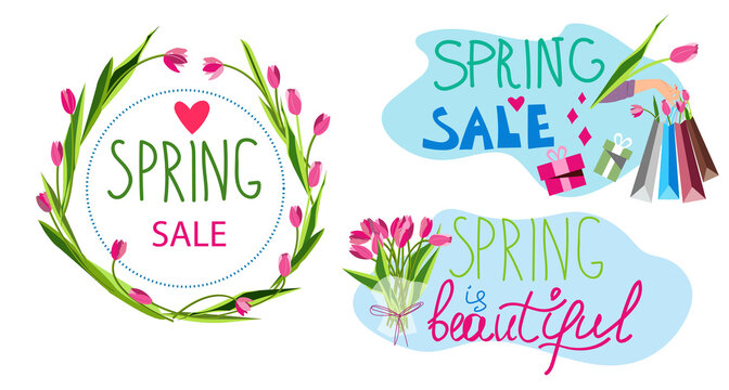 Spring Set Stickers Circkle And Oval