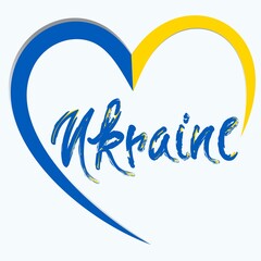 Blue-yellow heart with the inscription Ukraine. National symbols of Ukraine.