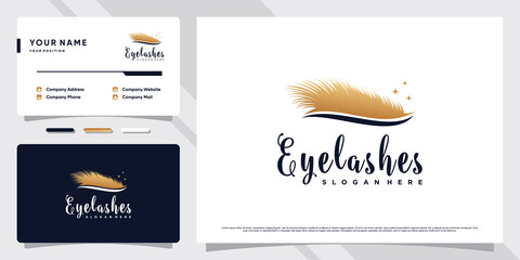 Eyelashes extension logo for beauty lash salon with creative element and business card design Premium Vector