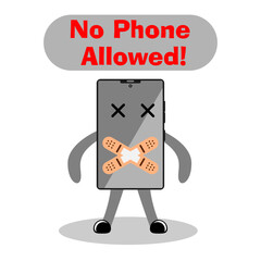 Cartoon illustration of prohibition for using phone. Best used to stop the usage of smartphone.
