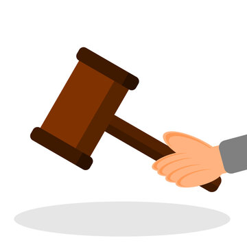 recommend clip art: Illustration of flat wood judge hammer with a hand. Judge hammer icon law gavel auction.