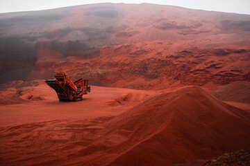 Red sand quarry. Seydisholar crater. Martian landscape in Iceland - 489960534