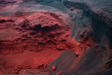 Red sand quarry background. Seydisholar crater. Martian landscape in Iceland