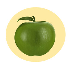 Sticker with a apple in green and yellow colors on white background