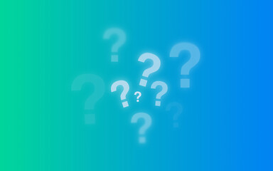 various sized and aligned question marks against a colorful green blue gradient background