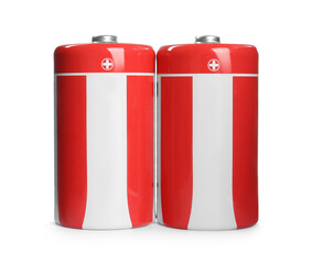 New D batteries on white background. Dry cell