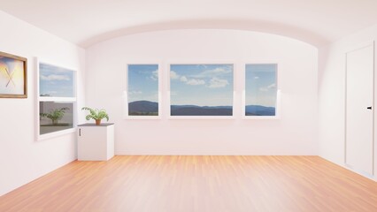 ZOOM背景　木のスタジオ　白と絵画