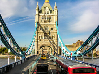 Close up view of London Bridge on a bright sunny day