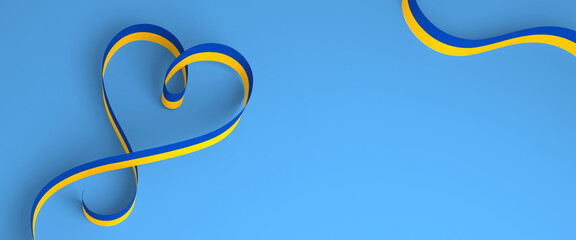Heart-shaped ribbon in the colors of the Ukrainian flag. Keep the peace in Ukraine and around the world.