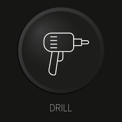 Drill minimal vector line icon on 3D button isolated on black background. Premium Vector.