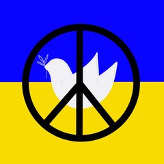 a sign of pacifism against the background of the Ukrainian flag and the dove of peace.