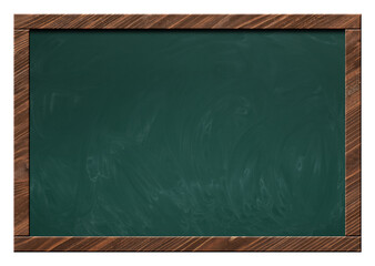 Empty green chalkboard isolated on white. School time