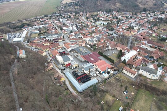 Cerna Hora Brewery and Restaurant (Černá Hora) aerial scenic panorama view, beer production,Czech beer, ČH, Czechia,Europe