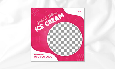 Fast food restaurant business marketing social media post | Food menu Instagram post design with abstract background | Special and delicious ice cream online sale promotion banner.