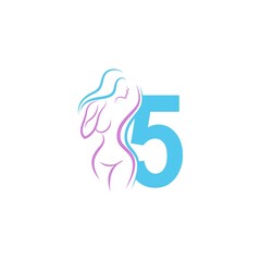 Sexy woman icon in front of number 5  illustration template