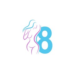 Sexy woman icon in front of number 8  illustration template