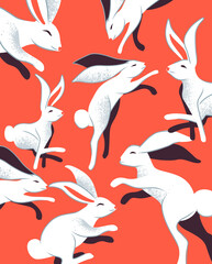 A collection of cute jumping rabbits. Easter decoration celebrations vector illustration. © James Thew