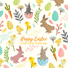 Vector Easter Background With Rabbits And Decorations