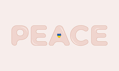 Peace word. Heart icon with colors of Ukrainian flag