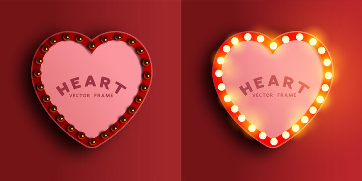 A Love heart shaped light box frame with room for a message. On and off lights. Vector illustration